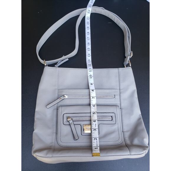 Tignanello Gray Leather Crossbody Shoulder Hand Bag Purse Several Compartments - Picture 8 of 12